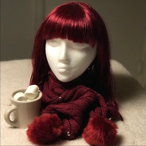 SOLD rust chunky cable knit scarf with pom pom - Picture 2 of 8